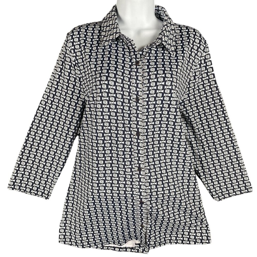 Talbots Top Womens XL Chain Print Nautical Work Office Capsule Everyday Classic